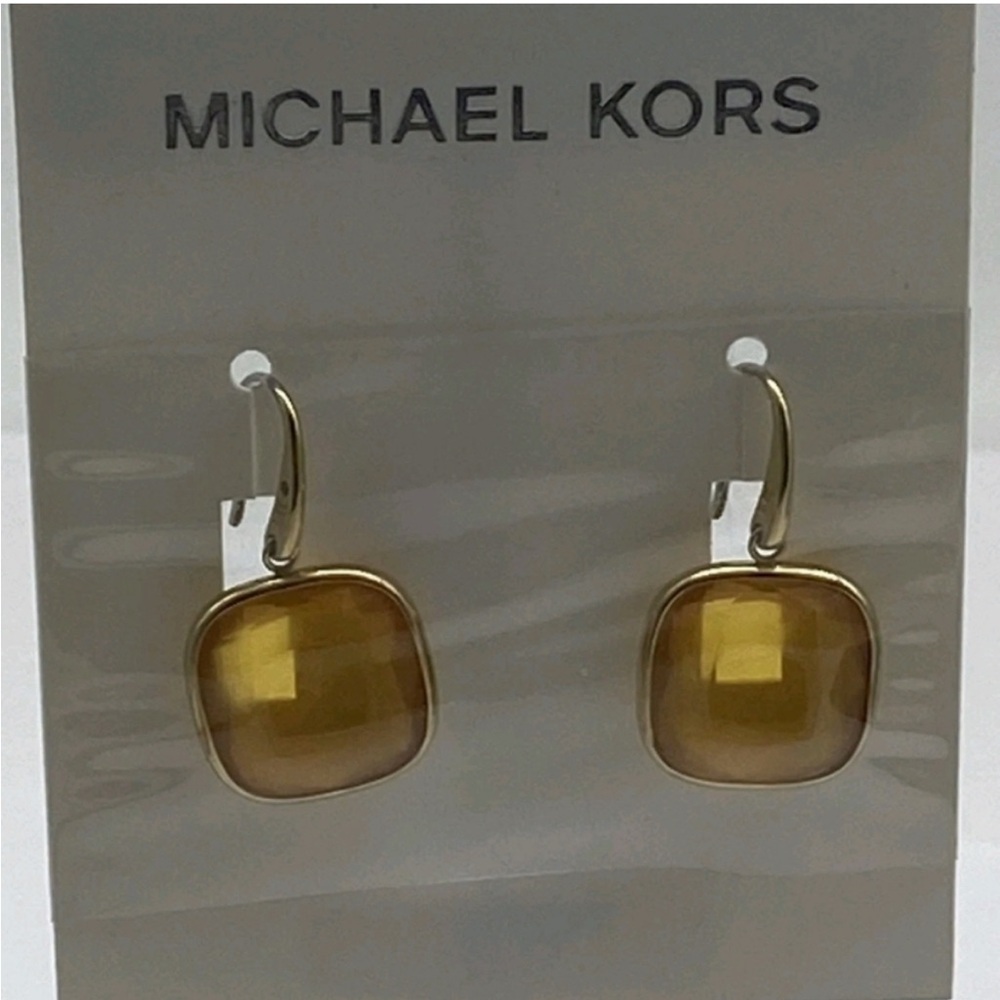Michael Kors Cushion Cut Amber Drop Earrings